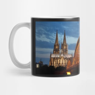 Cologne Cathedral, Dom, Hohenzollern Bridge, dusk, Cologne, Germany Mug